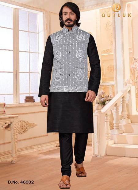 Gray Colour New Exclusive Festive Wear Kurta Pajama With Jacket Mens Collection 46002